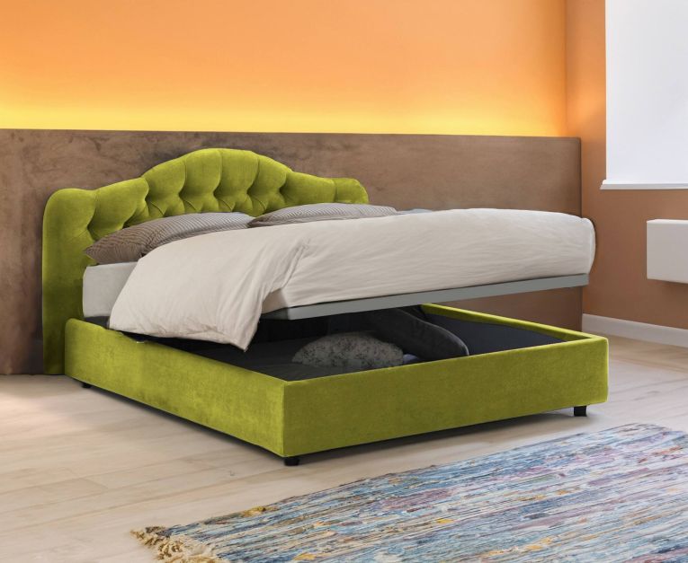 Letto Matrimoniale Verde Sfoderabile Contenitore, Dimensione Materasso 160x190 cm Made in Italy - Arex