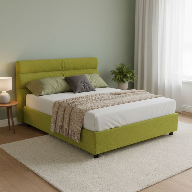 Letto Matrimoniale Verde Sfoderabile Contenitore, Dimensione Materasso 160x190 cm Made in Italy - Brienno