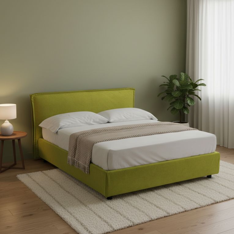 Letto Matrimoniale Verde Sfoderabile Contenitore, Dimensione Materasso 160x190 cm Made in Italy - Brolo