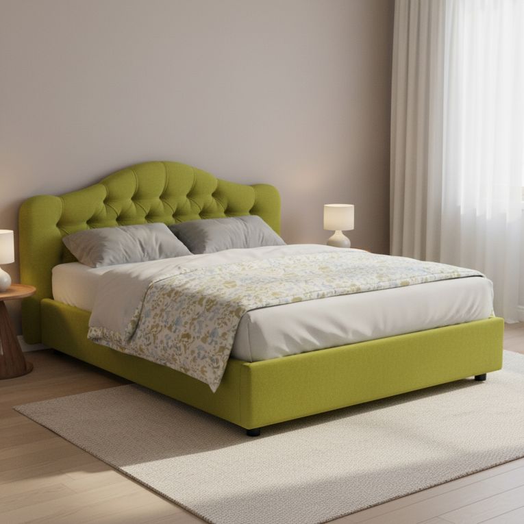 Letto Matrimoniale Verde Sfoderabile Contenitore, Dimensione Materasso 160x200 cm Made in Italy - Aly