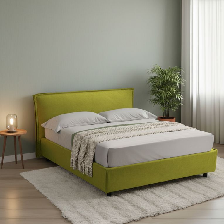 Letto Matrimoniale Verde Sfoderabile Contenitore, Dimensione Materasso 160x200 cm Made in Italy - Bubbio