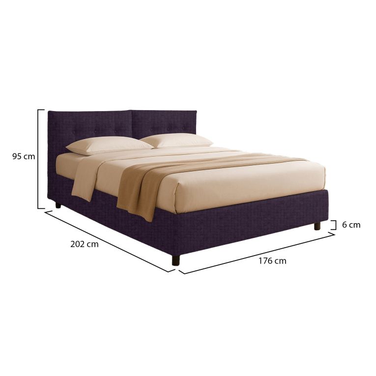 Letto Matrimoniale Viola Sfoderabile Contenitore, Dimensione Materasso 160x190 cm - Levice