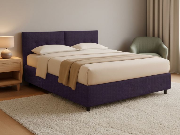 Letto Matrimoniale Viola Sfoderabile Contenitore, Dimensione Materasso 160x190 cm - Levice