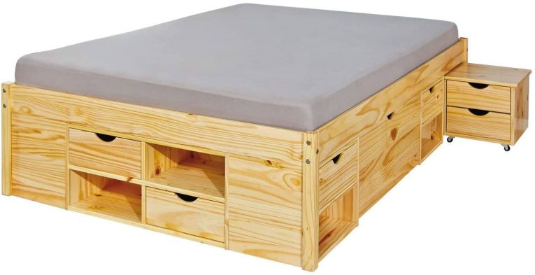 Letto matrimoniale Worms, Sommier per camera da letto, Giroletto per stanza, Struttura porta materasso, 167x209 h48 cm, Marrone