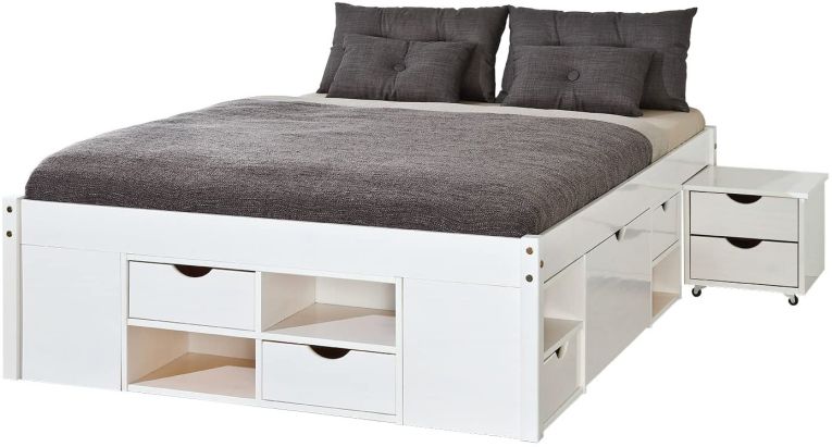Letto matrimoniale Zwickau, Sommier per camera da letto, Giroletto per stanza, Struttura porta materasso, 146x209 h48 cm, Bianco