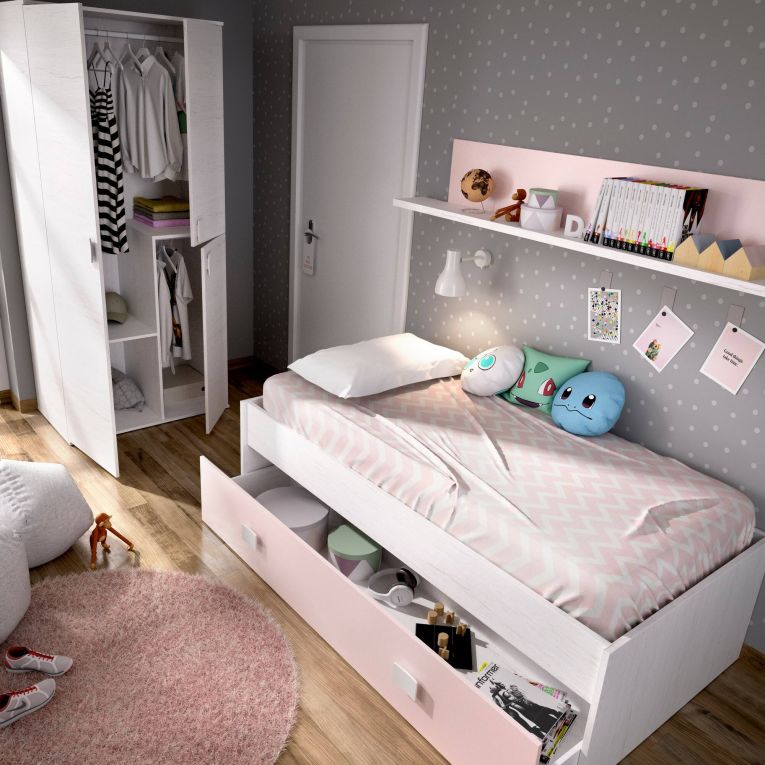 Letto per bambini 195x97cm bianco e rosa - Aikiko