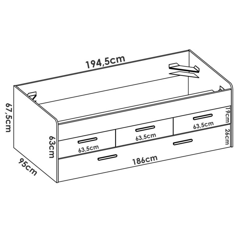 Letto per bambini 4 cassetti 194x95cm bianco - Aftro
