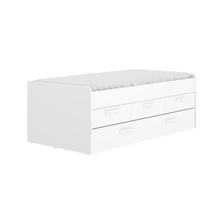 Letto per bambini Alben, Struttura con secondo lettino estraibile, Letto singolo per cameretta con 3 cassettoni, 194x95h68 cm, Bianco