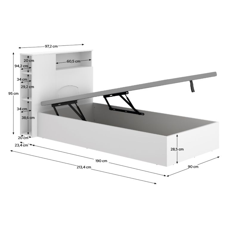 Letto per Bambini Bianco Contenitore, Dimensione Materasso 90x190 cm - Kenai