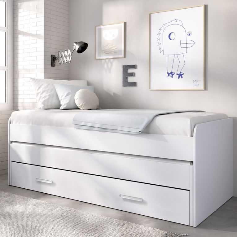 Letto per Bambini Bianco Contenitore Dimensione Materasso 90x190 cm, - Zion