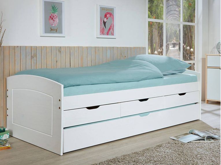 Letto per Bambini Bianco Contenitore Letto Superiore Adatto a Rete 90x200 cm Senza Piedini, Letto Inferiore Rete non Necessaria, - Glorenza