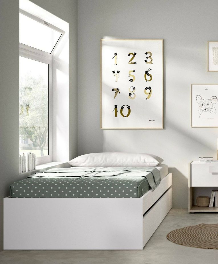 Letto per bambini Castellaz, Lettino per cameretta, Set camera da letto, Struttura porta materasso, 96x195 h40 cm, Bianco