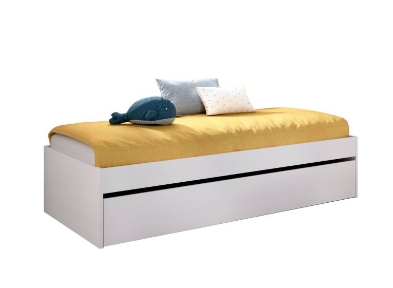 Letto per bambini Castellaz, Lettino per cameretta, Set camera da letto, Struttura porta materasso, 96x195 h40 cm, Bianco