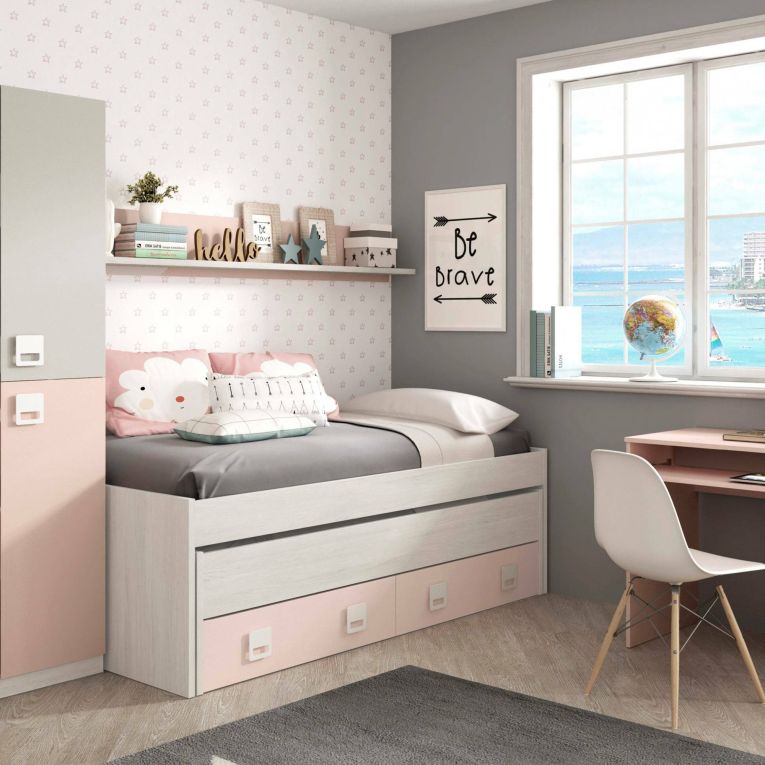 Letto per bambini compatto 199x96cm bianco e rosa - Asi