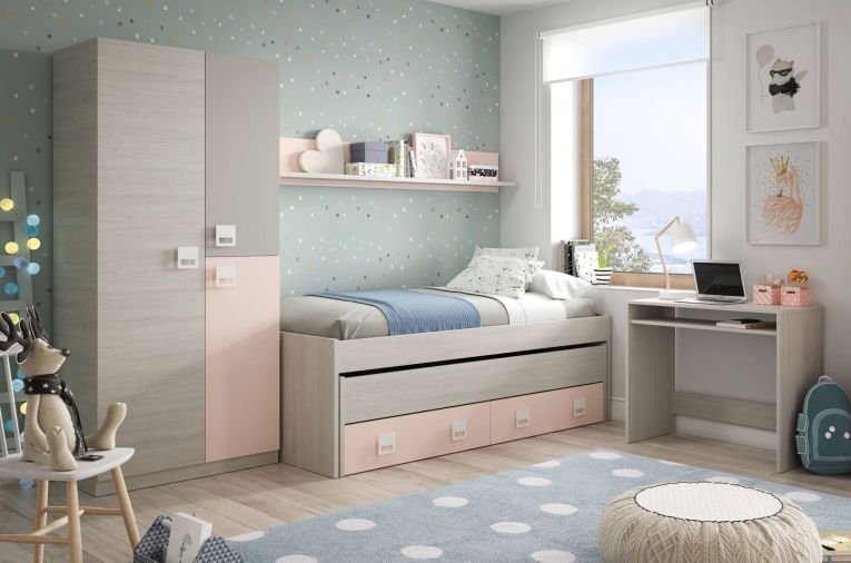 Letto per bambini compatto 199x96cm bianco e rosa - Asi