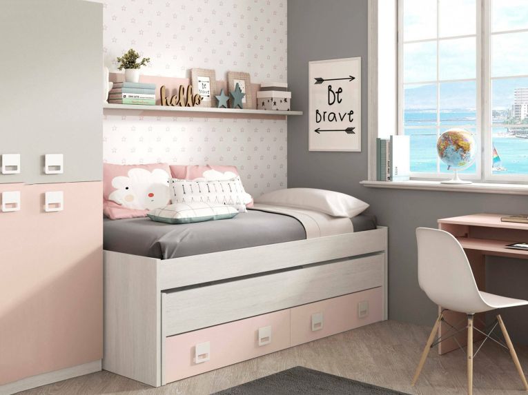 Letto per bambini compatto 199x96cm bianco e rosa - Asi