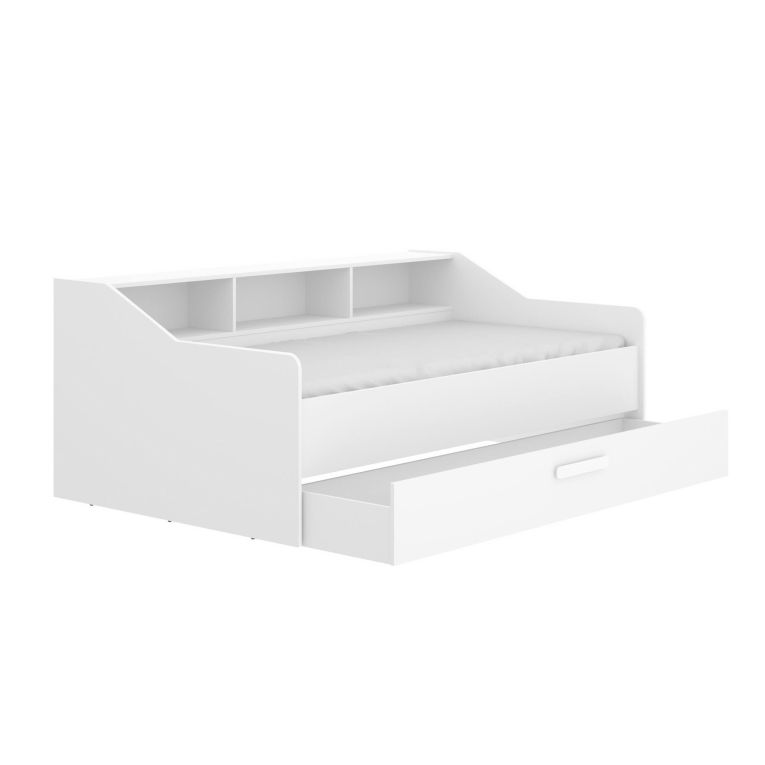 Letto per bambini con ripiani e 1 cassetto 194x120cm bianco - Annya