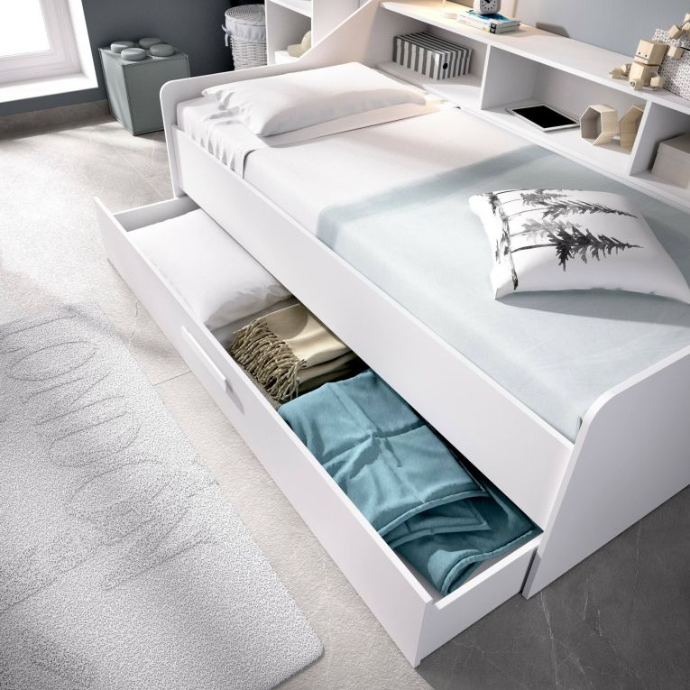 Letto per bambini con ripiani e 1 cassetto 194x120cm bianco - Annya