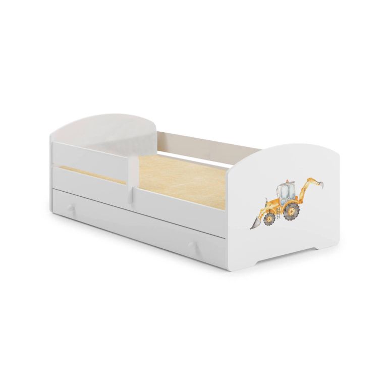 Letto per bambini Crising, 77x144 h56 cm, Bianco con Escavatore