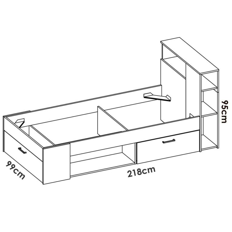 Letto per bambini Cristallo, Sommier per camera da letto, Giroletto per stanza, Struttura porta materasso, 218x99 h96 cm, Bianco e Rovere