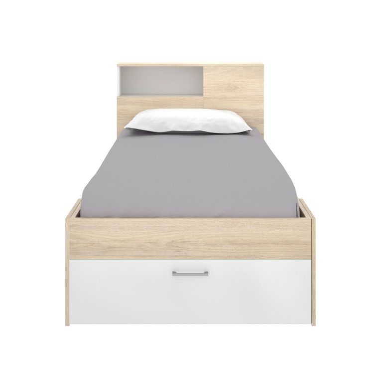 Letto per bambini Cristallo, Sommier per camera da letto, Giroletto per stanza, Struttura porta materasso, 218x99 h96 cm, Bianco e Rovere