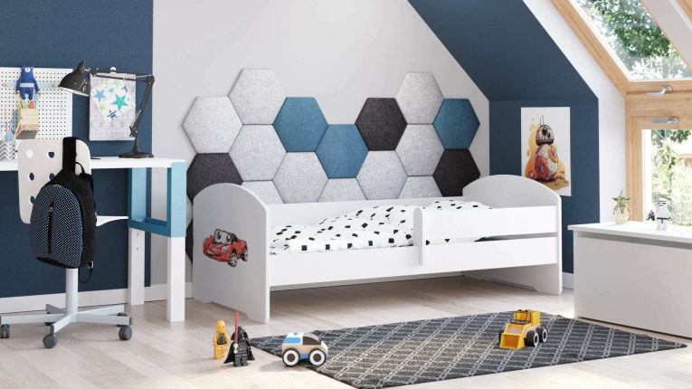 Letto per bambini Debby, 77x144 h56 cm, Bianco con macchina