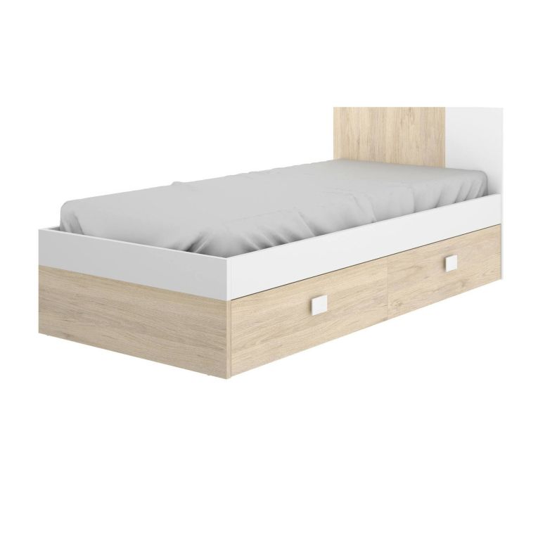 Letto per bambini Duranno, Struttura singola per cameretta, Lettino singolo con testiera, 196x97h79 cm, Bianco e Rovere