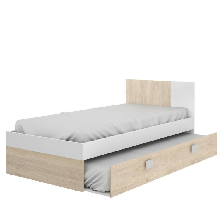 Letto per bambini Duranno, Struttura singola per cameretta, Lettino singolo con testiera, 196x97h79 cm, Bianco e Rovere