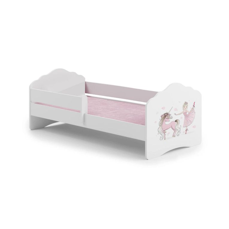 Letto per bambini Komen, 85x164 h63 cm, Bianco con unicorno