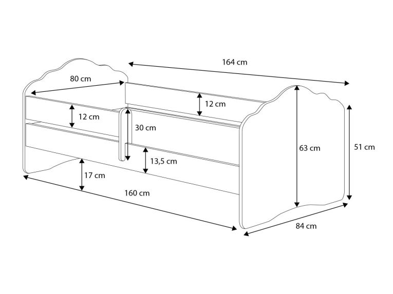 Letto per bambini Komen, 85x164 h63 cm, Bianco con unicorno