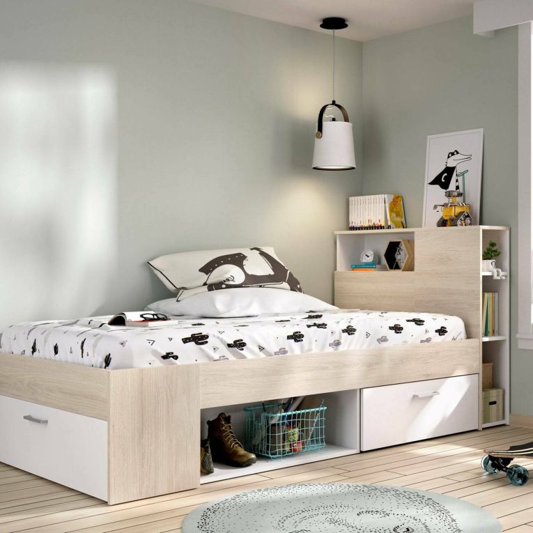 Letto per bambini moderno bianco e rovere 99x218cm adatto per materasso 90x190 cm - Adrielle
