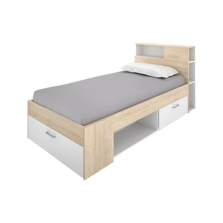 Letto per bambini moderno bianco e rovere 99x218cm adatto per materasso 90x190 cm - Adrielle
