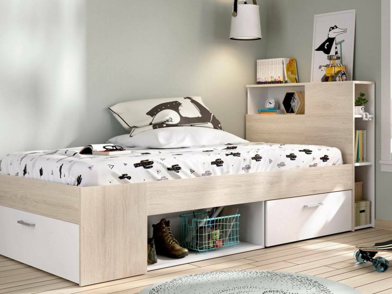 Letto per bambini moderno bianco e rovere 99x218cm adatto per materasso 90x190 cm - Adrielle