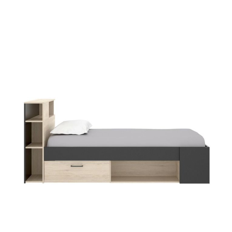 Letto per bambini scaffali e cassetti 218x99cm rovere e antracite - Adrielle