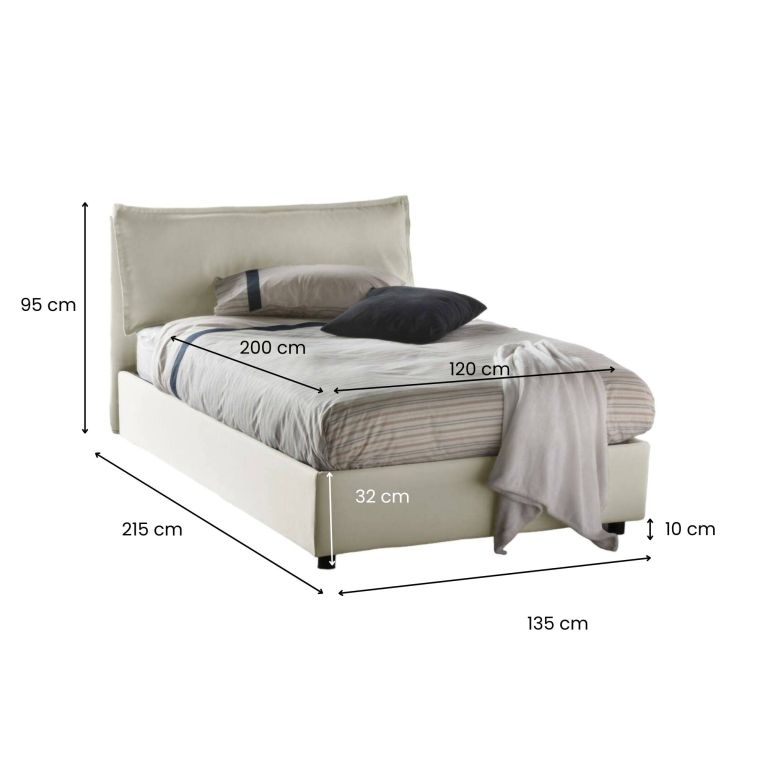 Letto piazza e mezza Abbygale, con materasso Cm 120x200 incluso, Beige