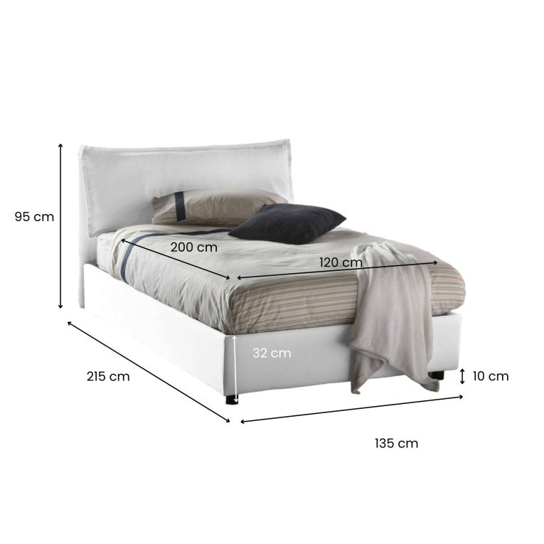 Letto piazza e mezza Abbygale, con materasso Cm 120x200 incluso, Bianco