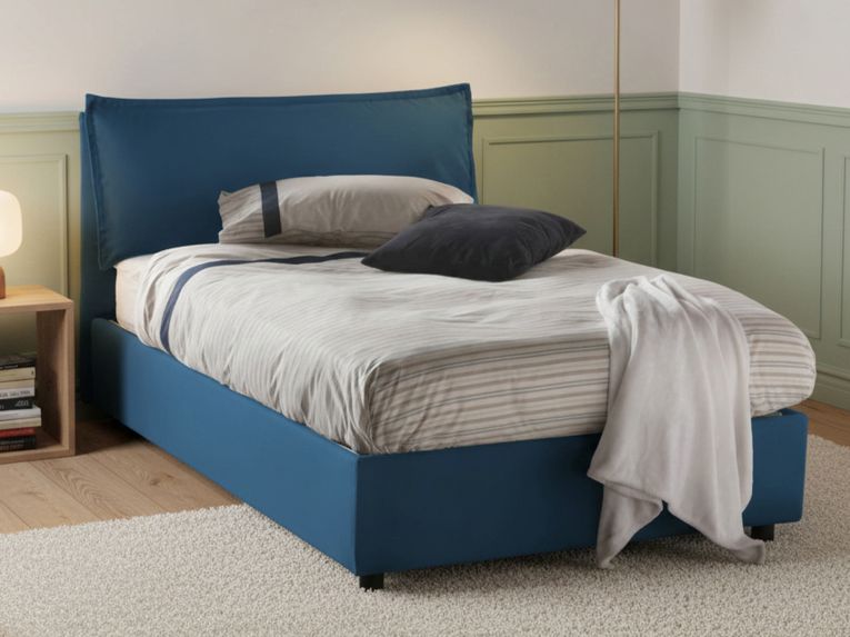 Letto piazza e mezza Abbygale, con materasso Cm 120x200 incluso, Blu