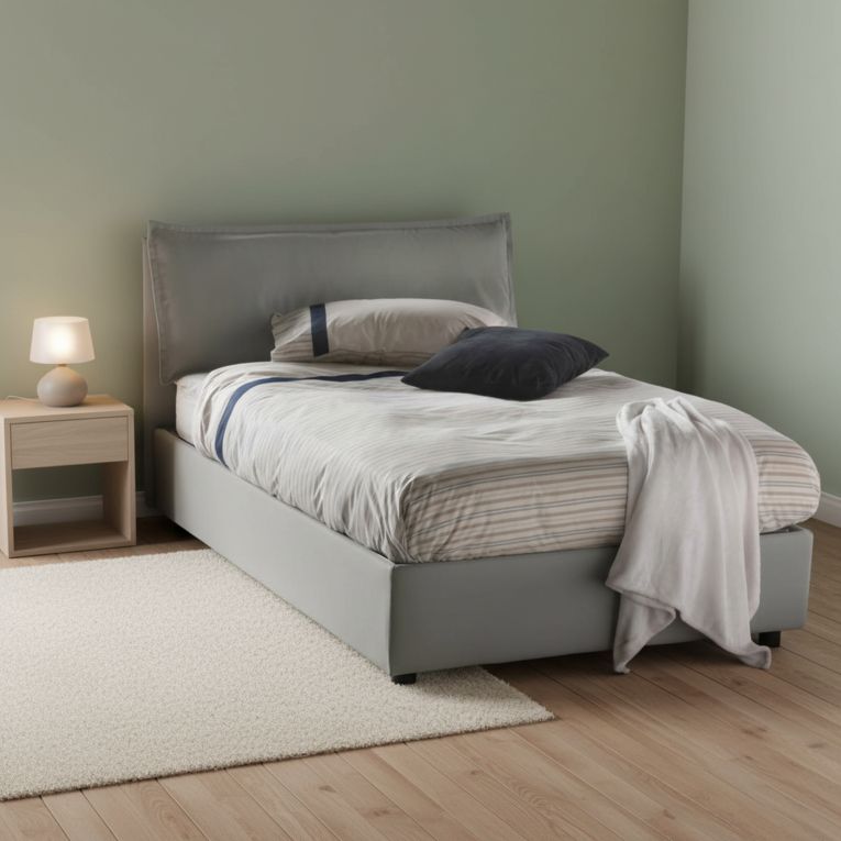Letto piazza e mezza Abbygale, con materasso Cm 120x200 incluso, Grigio