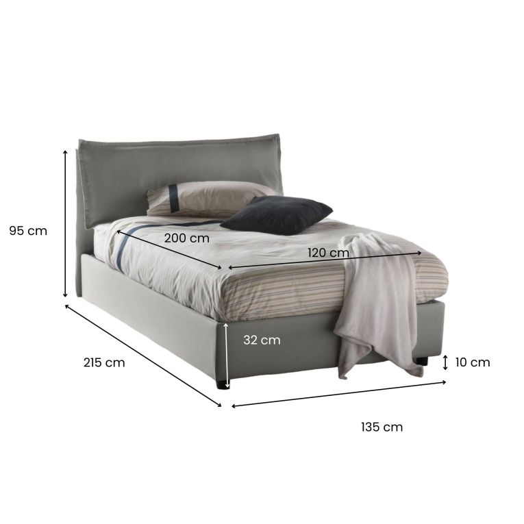 Letto piazza e mezza Abbygale, con materasso Cm 120x200 incluso, Grigio