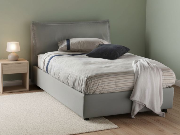 Letto piazza e mezza Abbygale, con materasso Cm 120x200 incluso, Grigio