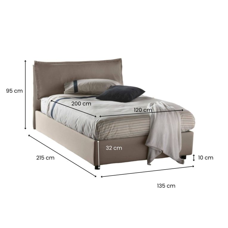 Letto piazza e mezza Abbygale, con materasso Cm 120x200 incluso, Tortora