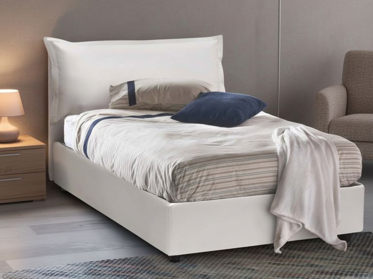 Letto piazza e mezza Aconito, con materasso Cm 120x200 incluso, Bianco