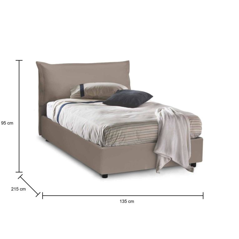 Letto piazza e mezza Aconito, con materasso Cm 120x200 incluso, Tortora