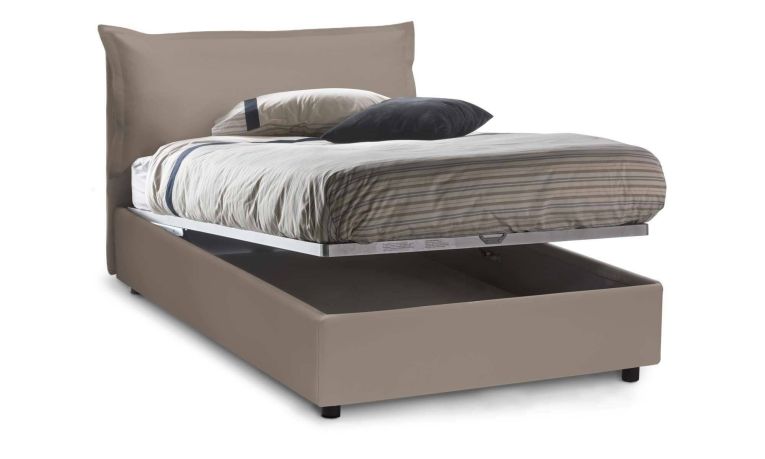 Letto piazza e mezza Aconito, con materasso Cm 120x200 incluso, Tortora