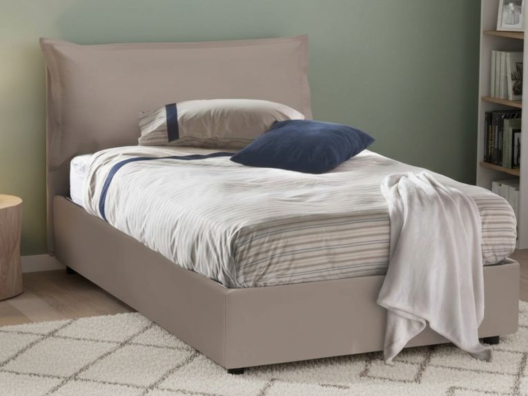 Letto piazza e mezza Aconito, con materasso Cm 120x200 incluso, Tortora