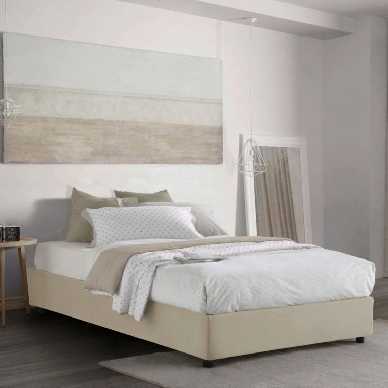 Letto piazza e mezza Aftis, con materasso Cm 120x190 incluso, Beige