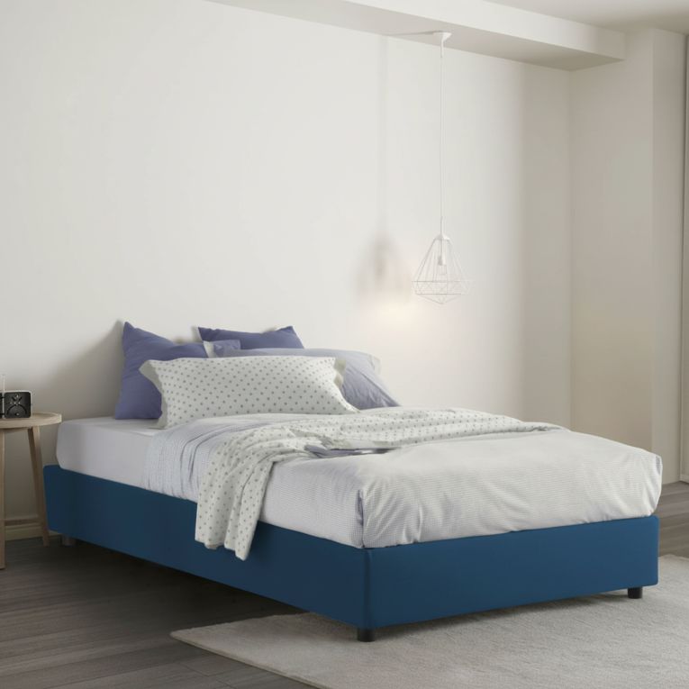 Letto piazza e mezza Aftis, con materasso Cm 120x190 incluso, Blu