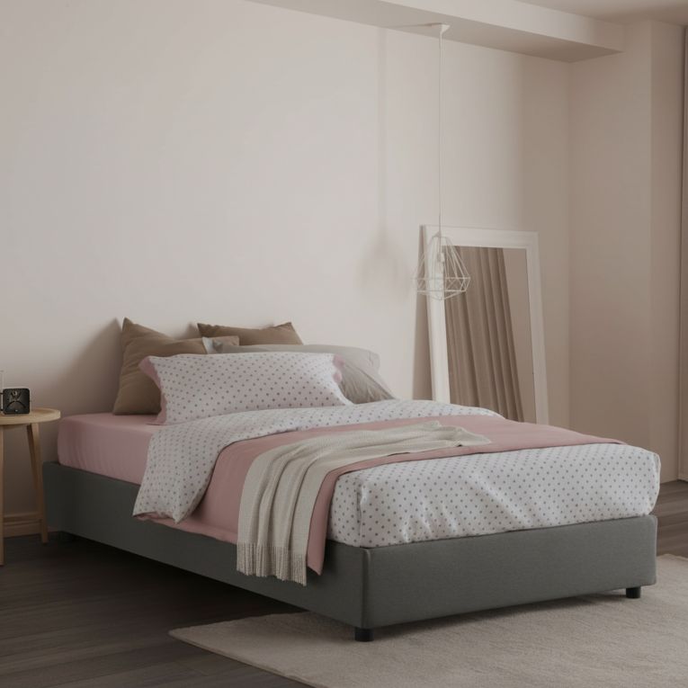 Letto piazza e mezza Aftis, con materasso Cm 120x190 incluso, Grigio