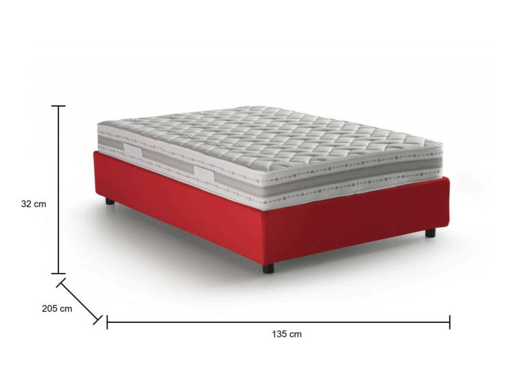 Letto piazza e mezza Aftis, con materasso Cm 120x190 incluso, Rosso