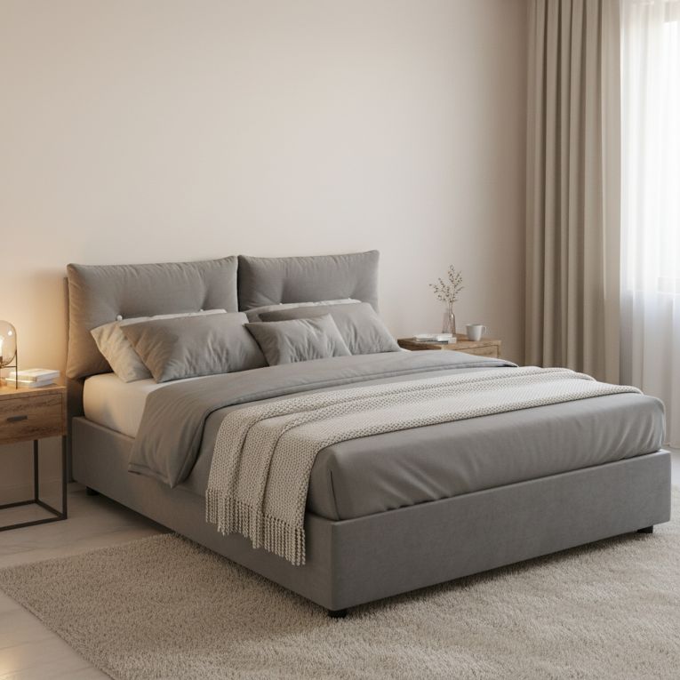 Letto piazza e mezza Agamennone, adatto per materasso Cm 120x190, Grigio